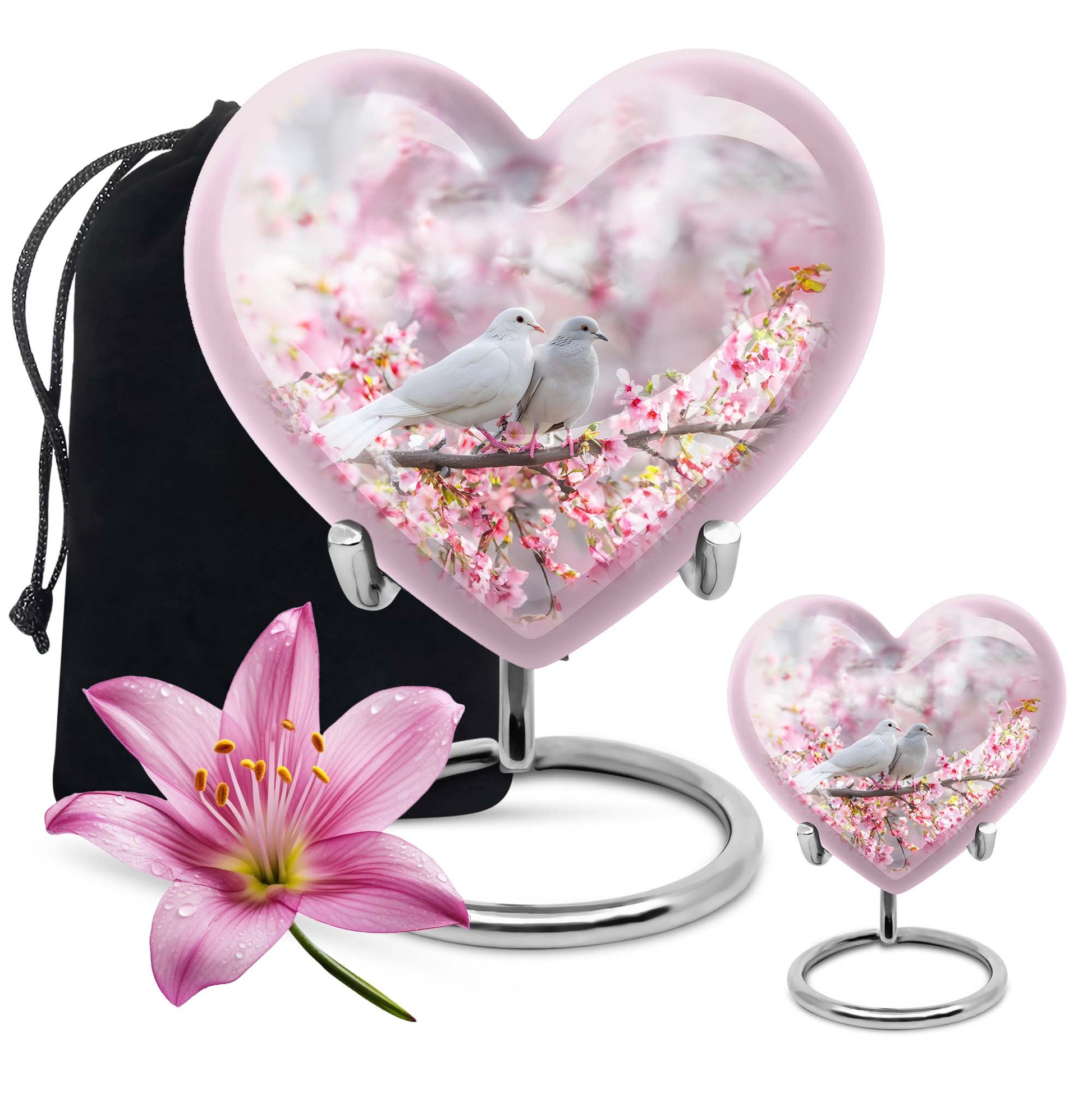 White Couple Dove Pink Urns For Loved Ones - Burial Urns For Couple