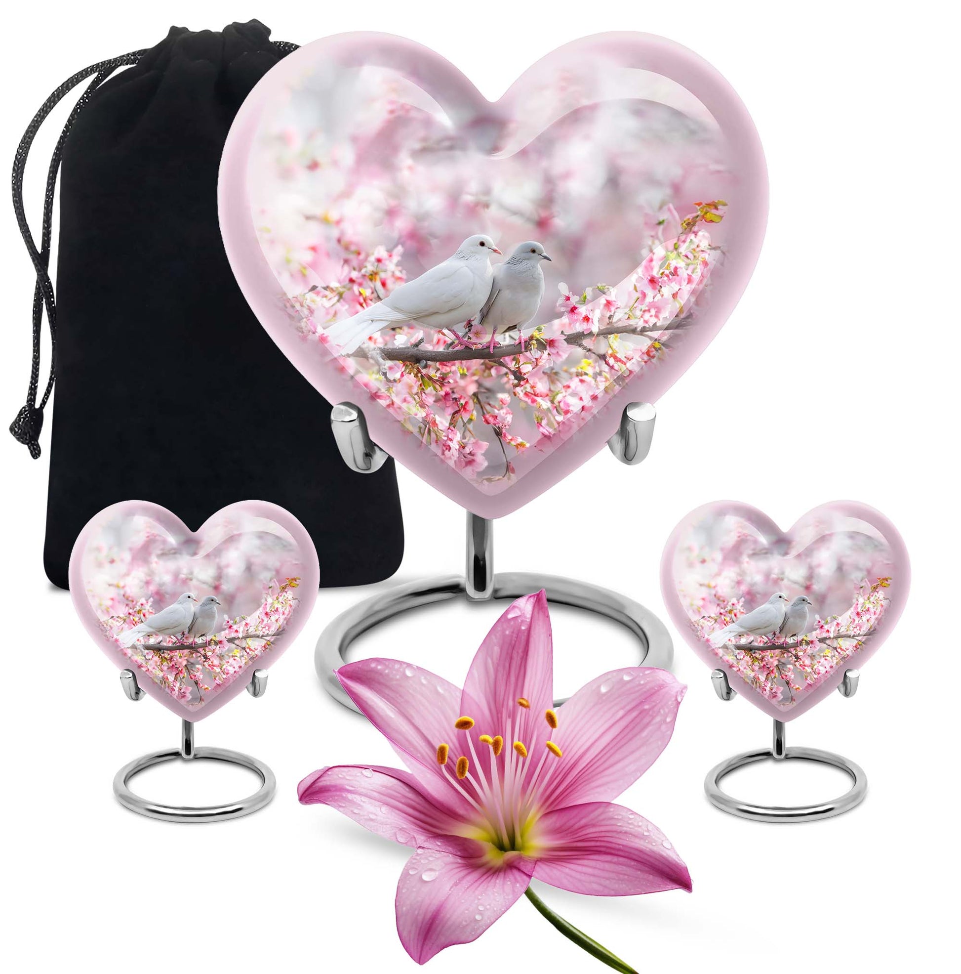 White Couple Dove Pink Urns For Loved Ones - Burial Urns For Couple