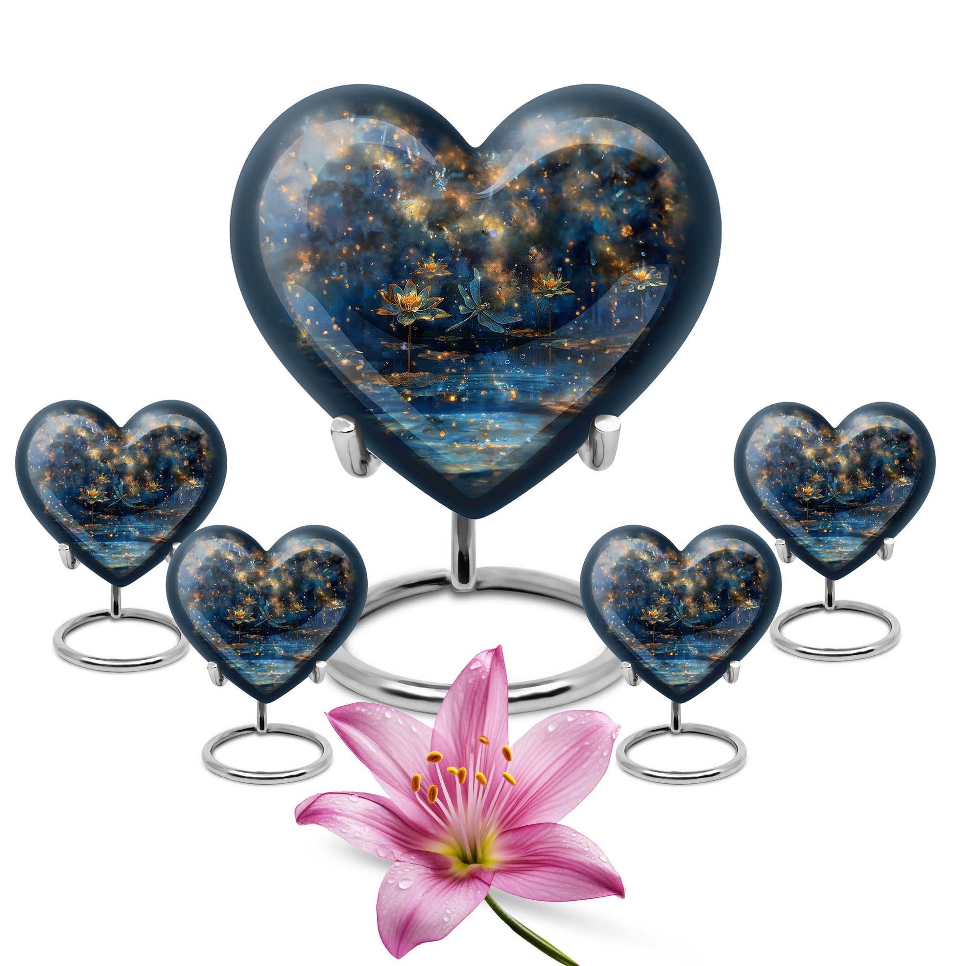 Heart-shaped Dragonfly Urn, purple meadow 