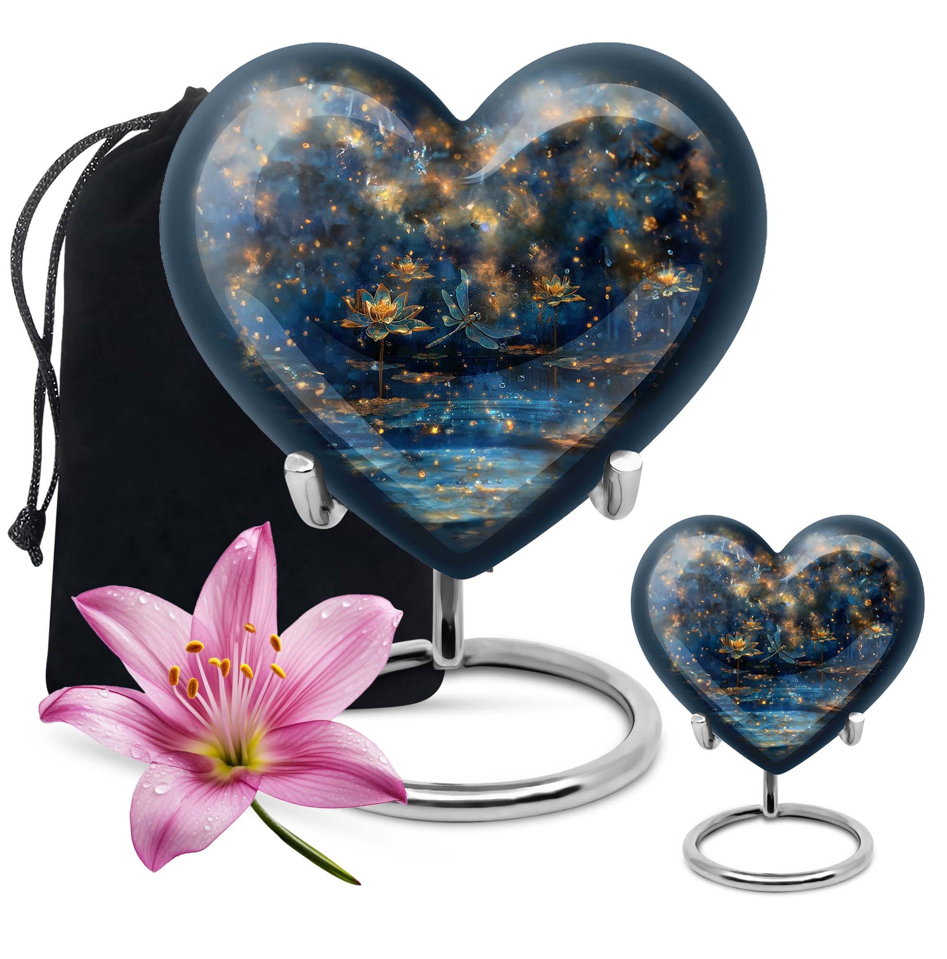 Heart-shaped Dragonfly Urn, purple meadow 