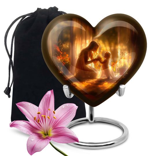 10-inch purple meadow themed heart design mother urn, large funeral cremation urn for women with custom engraving