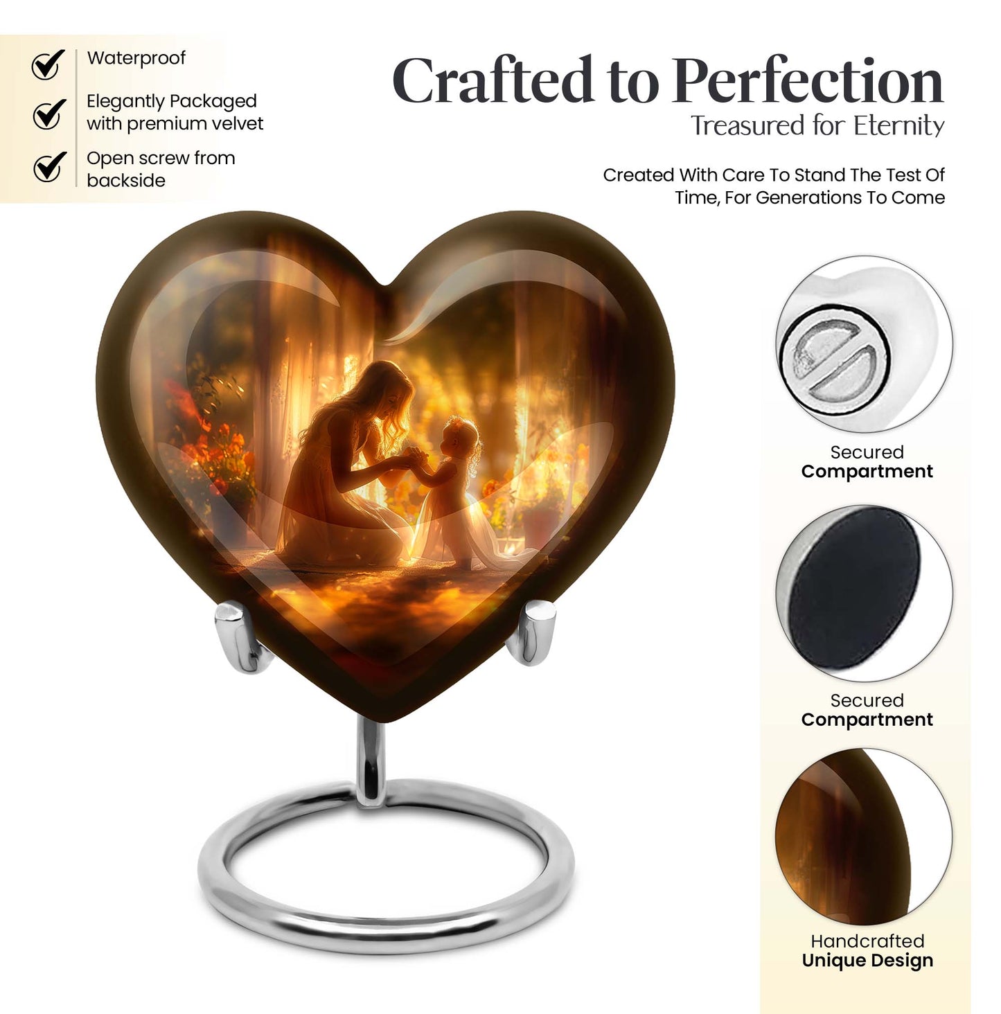 10-inch purple meadow themed heart design mother urn, large funeral cremation urn for women with custom engraving