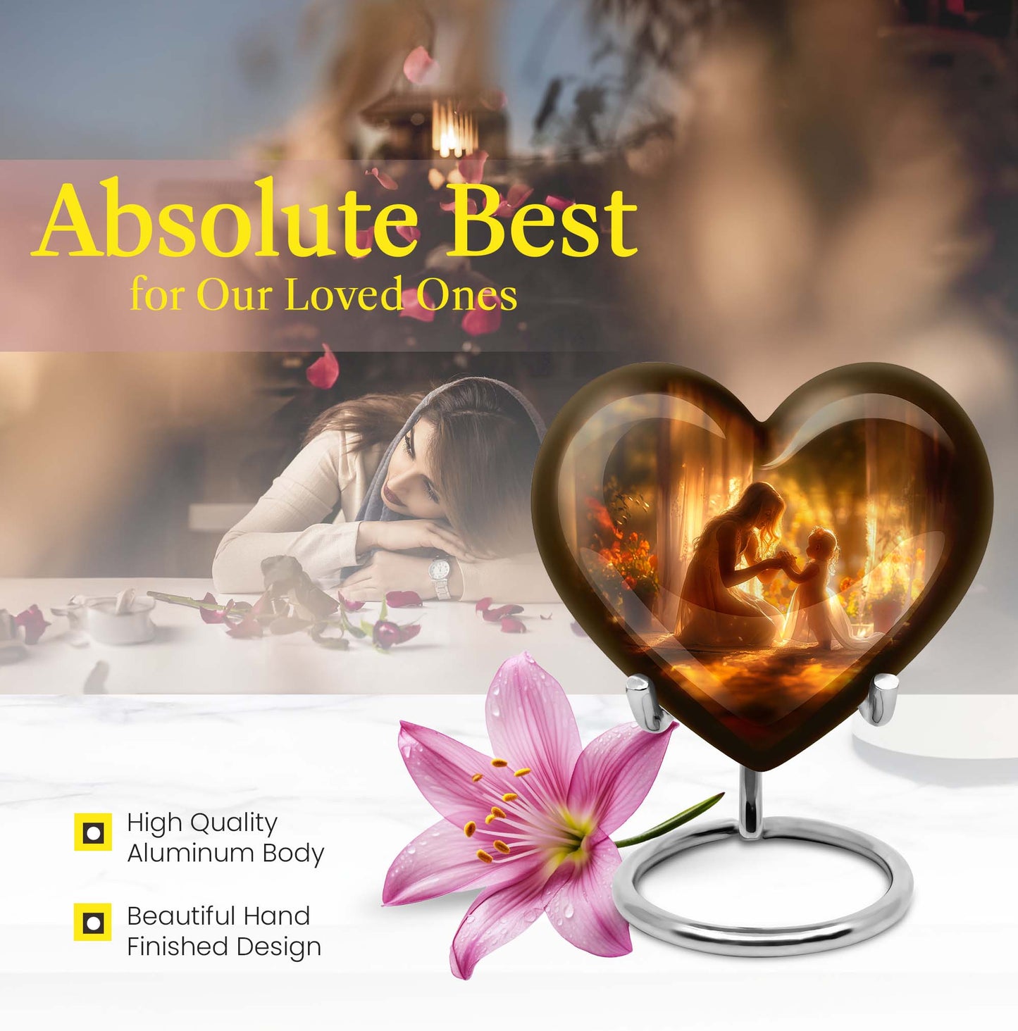 10-inch purple meadow themed heart design mother urn, large funeral cremation urn for women with custom engraving