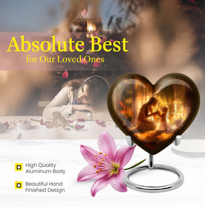 10-inch purple meadow themed heart design mother urn, large funeral cremation urn for women with custom engraving