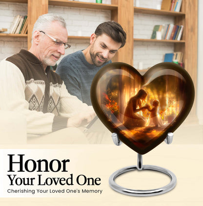 10-inch purple meadow themed heart design mother urn, large funeral cremation urn for women with custom engraving