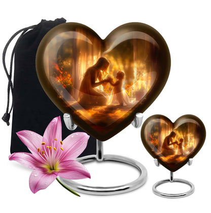 10-inch purple meadow themed heart design mother urn, large funeral cremation urn for women with custom engraving