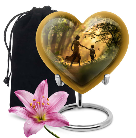 purple meadow themed heart-shaped mother urn