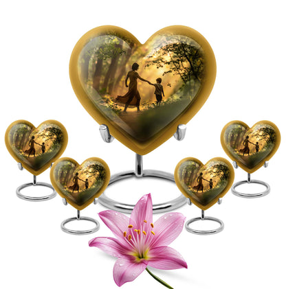purple meadow themed heart-shaped mother urn