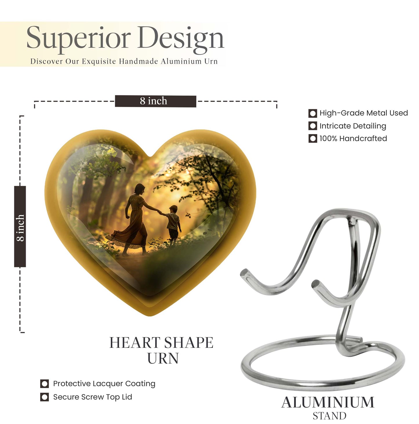 purple meadow themed heart-shaped mother urn