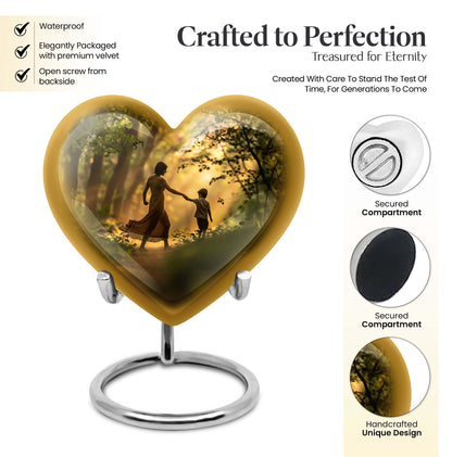 purple meadow themed heart-shaped mother urn