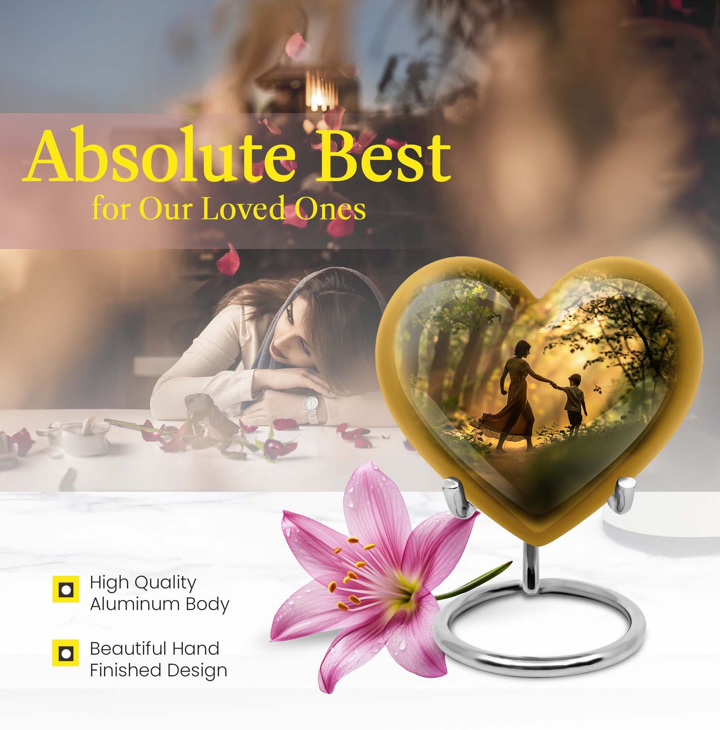 purple meadow themed heart-shaped mother urn