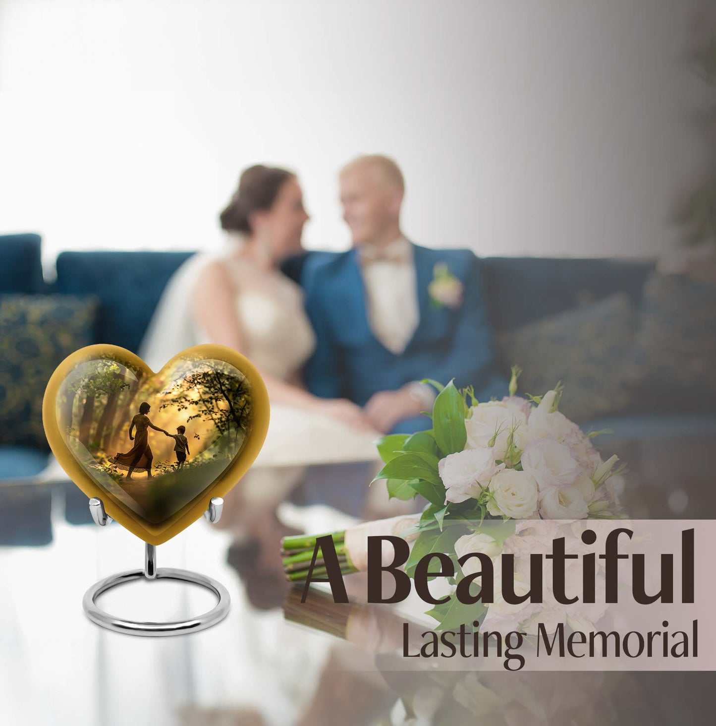 purple meadow themed heart-shaped mother urn