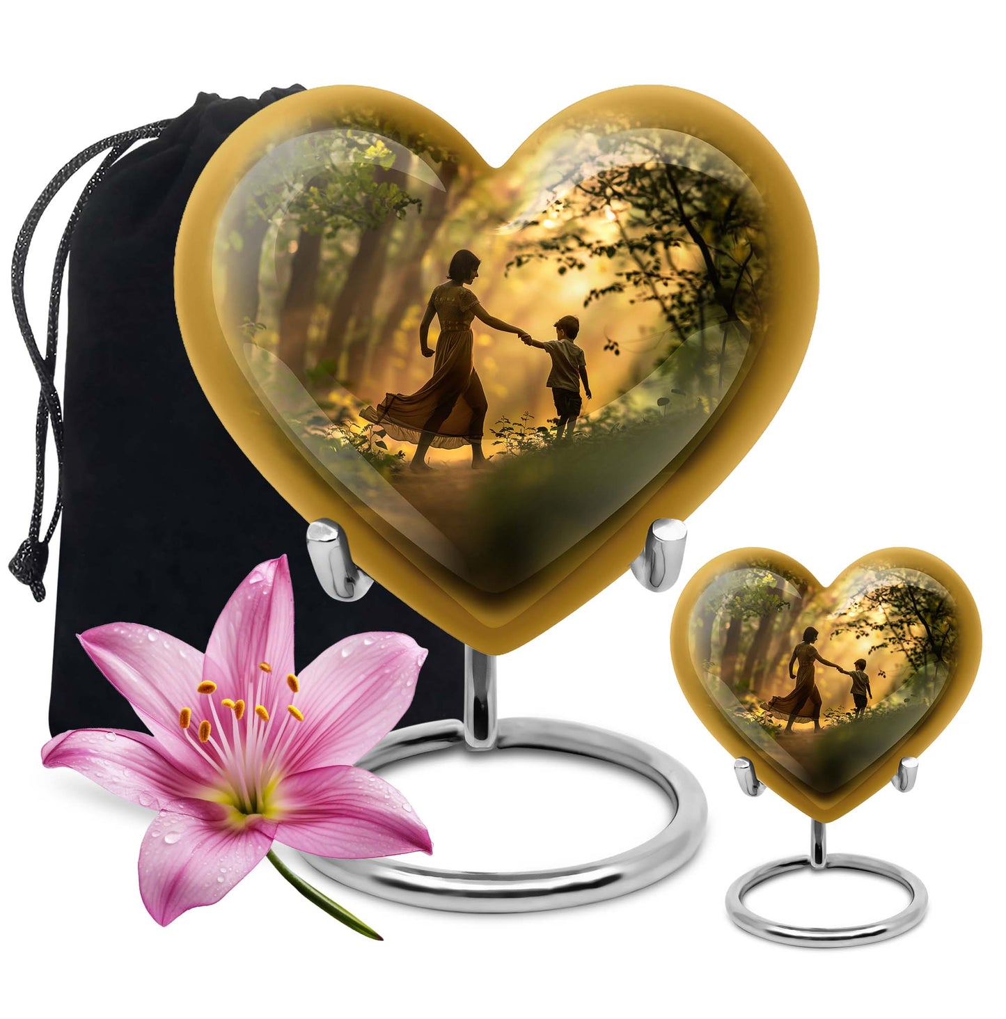 purple meadow themed heart-shaped mother urn