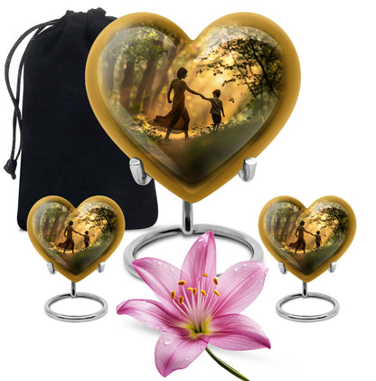 purple meadow themed heart-shaped mother urn