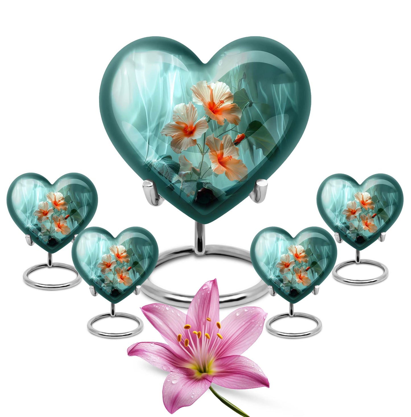 Heart-shaped large flower urn in Purple Meadow 