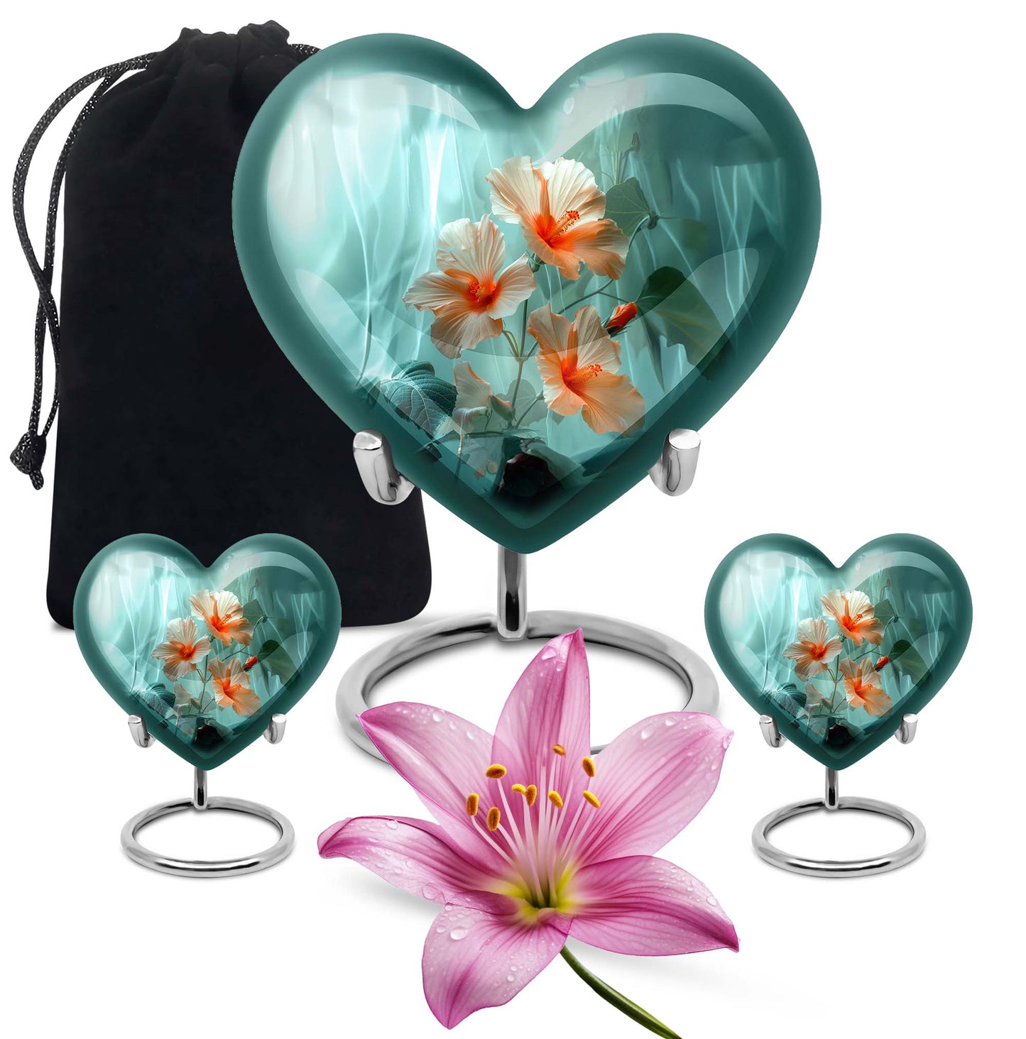 Heart-shaped large flower urn in Purple Meadow 