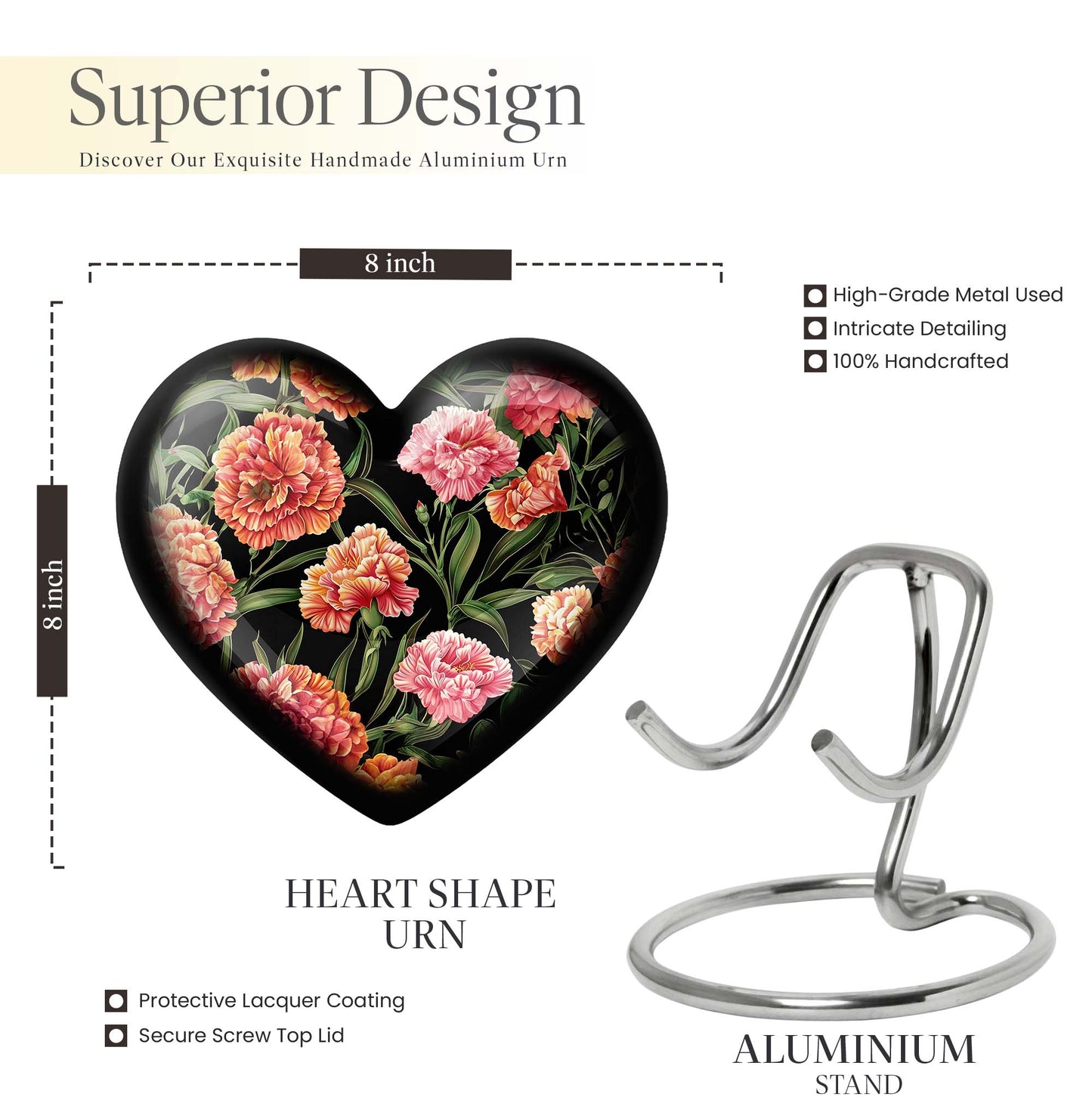 Purple Meadow Heart Urn for human ashes