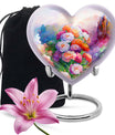purple meadow heart-shaped funeral urn for mom