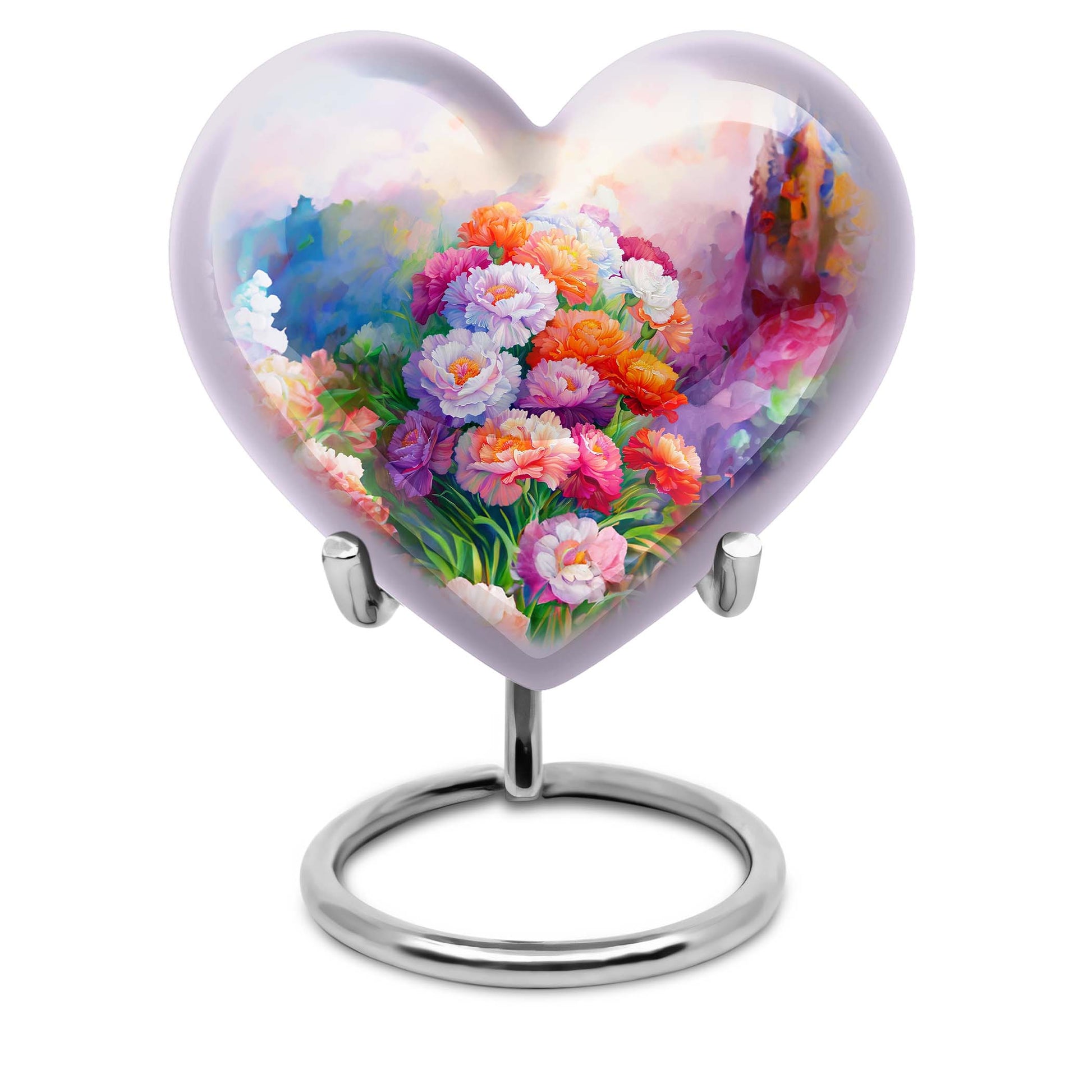 purple meadow heart-shaped funeral urn for mom