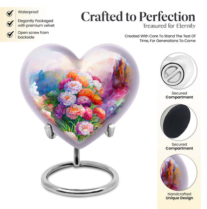 purple meadow heart-shaped funeral urn for mom