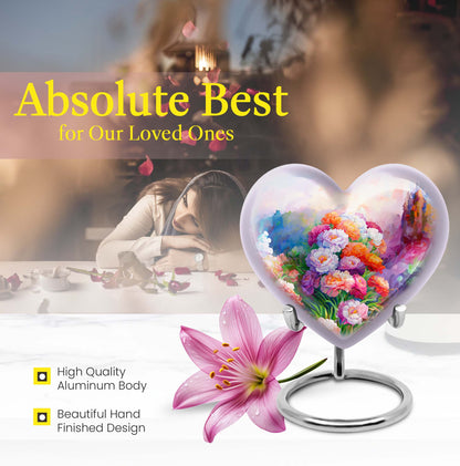 purple meadow heart-shaped funeral urn for mom