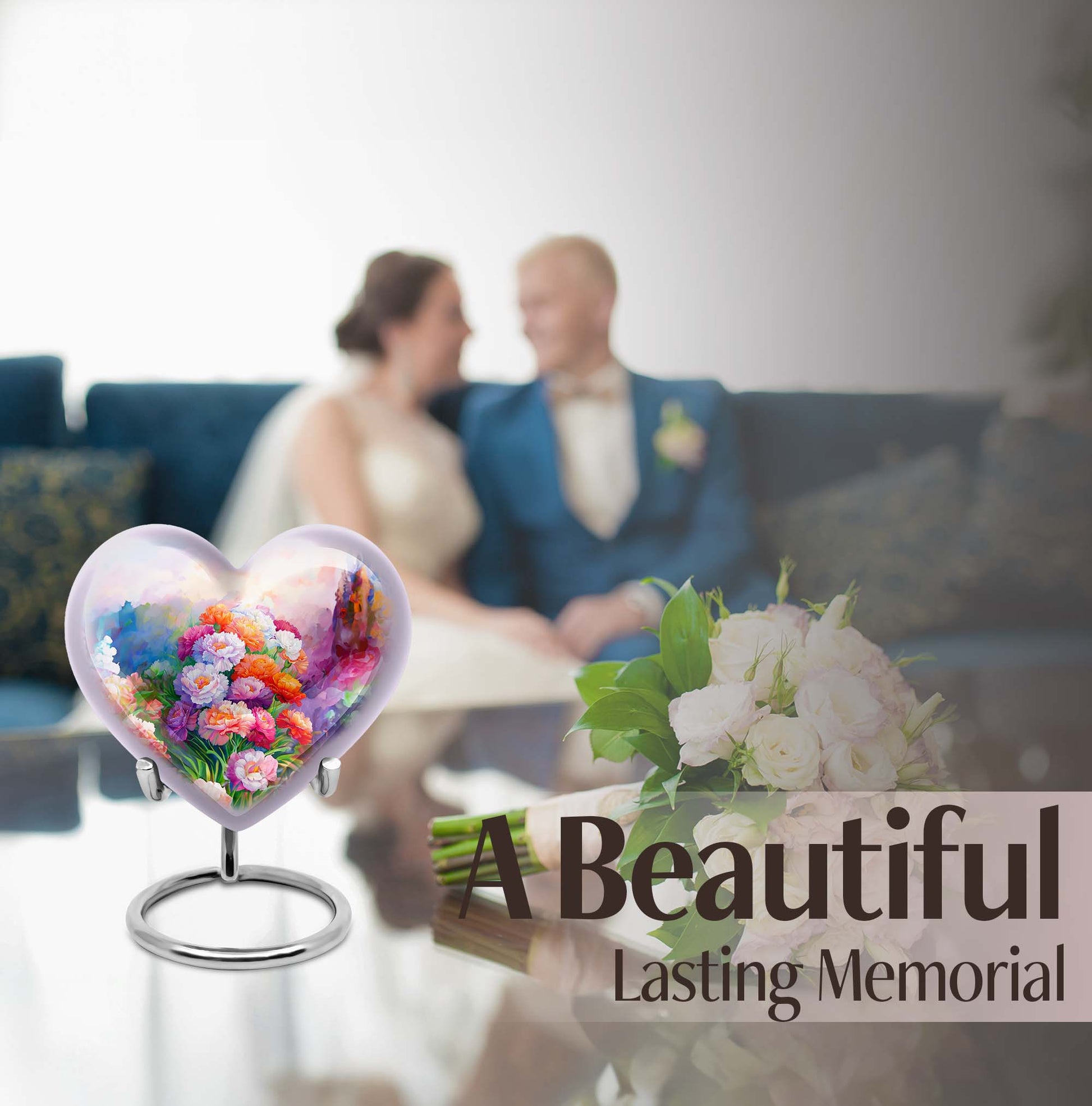 purple meadow heart-shaped funeral urn for mom