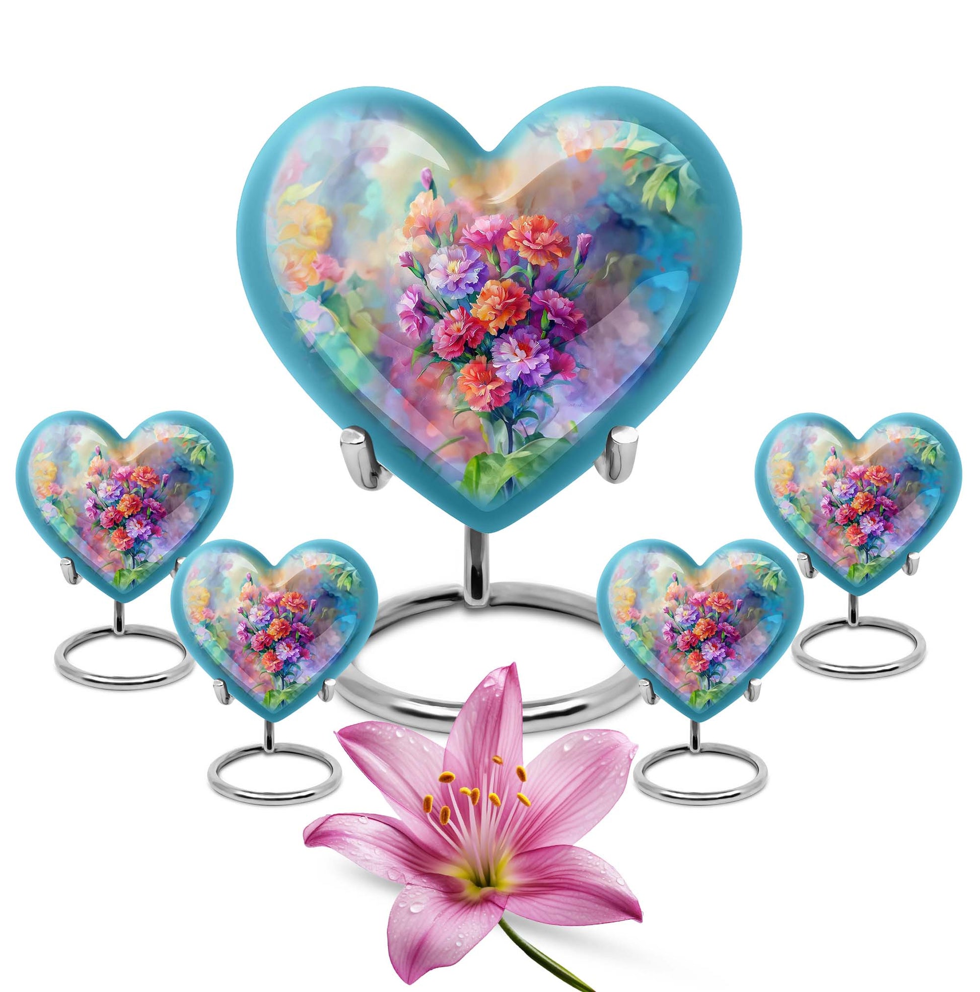 10-inch purple meadow heart flower burial urn for adult human ashes, aluminum made