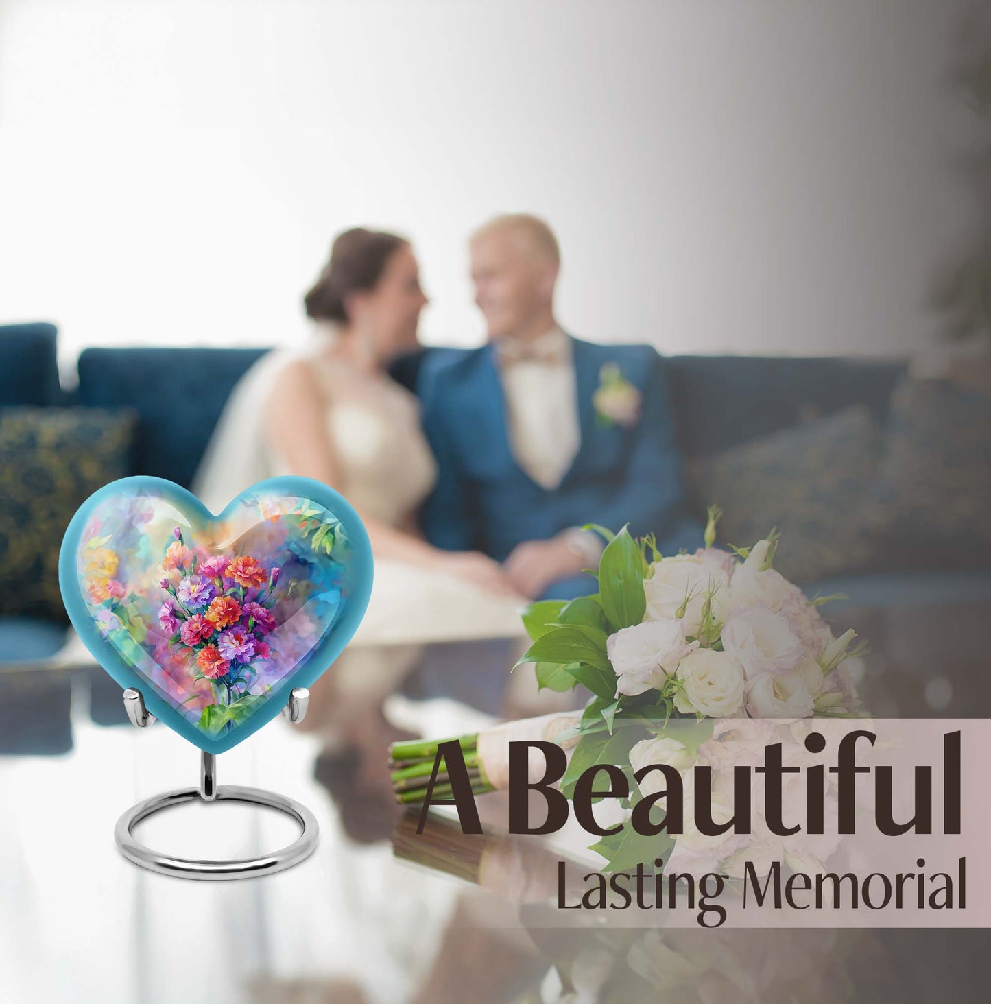 10-inch purple meadow heart flower burial urn for adult human ashes, aluminum made