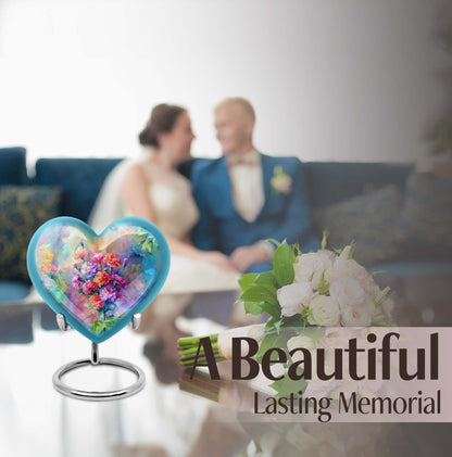 10-inch purple meadow heart flower burial urn for adult human ashes, aluminum made