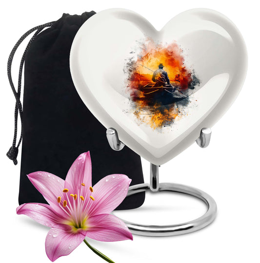Father son fishing heart urn for adult ashes