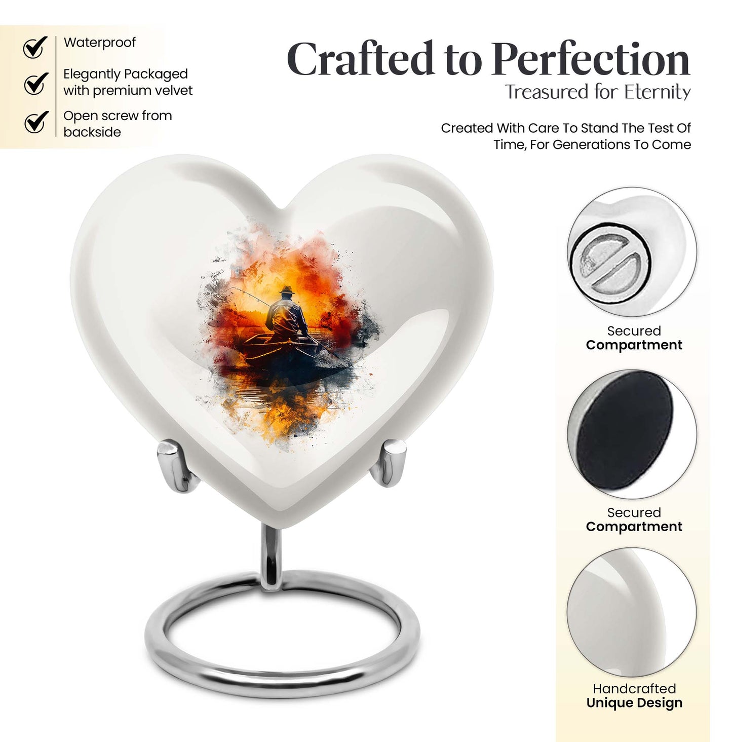 Father son fishing heart urn for adult ashes