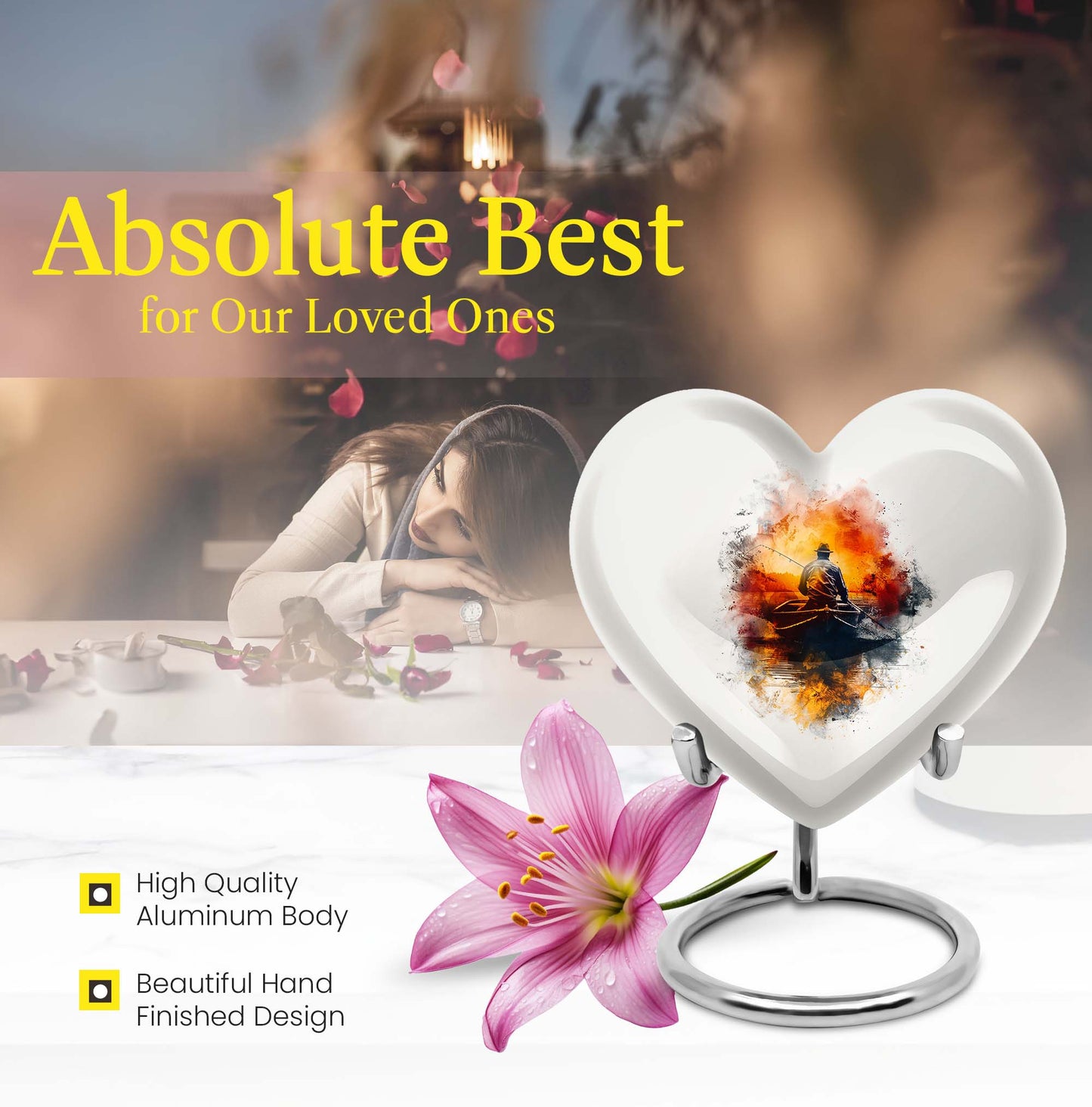 Father son fishing heart urn for adult ashes
