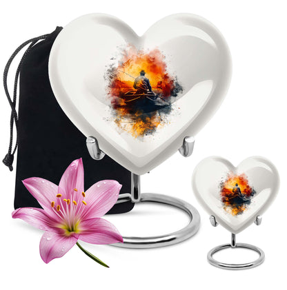 Father son fishing heart urn for adult ashes