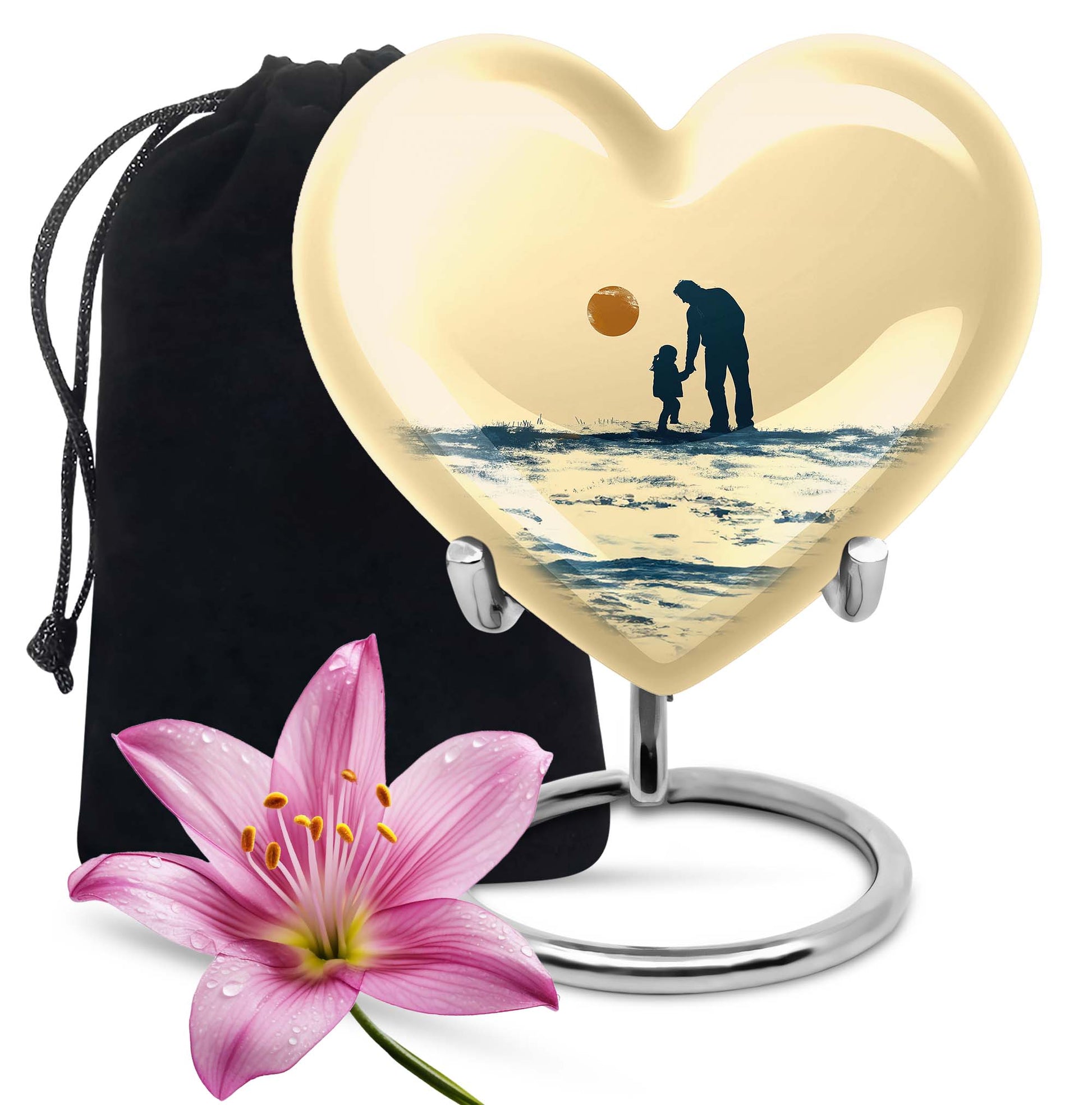 heart-shaped urn for father-son fishing memories
