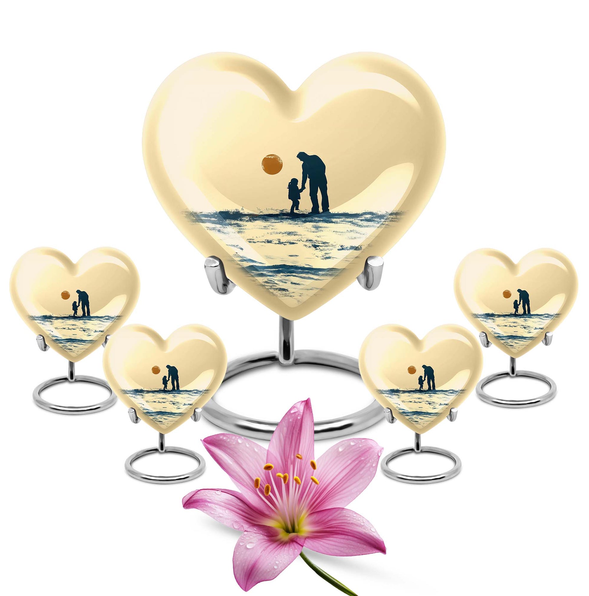 heart-shaped urn for father-son fishing memories