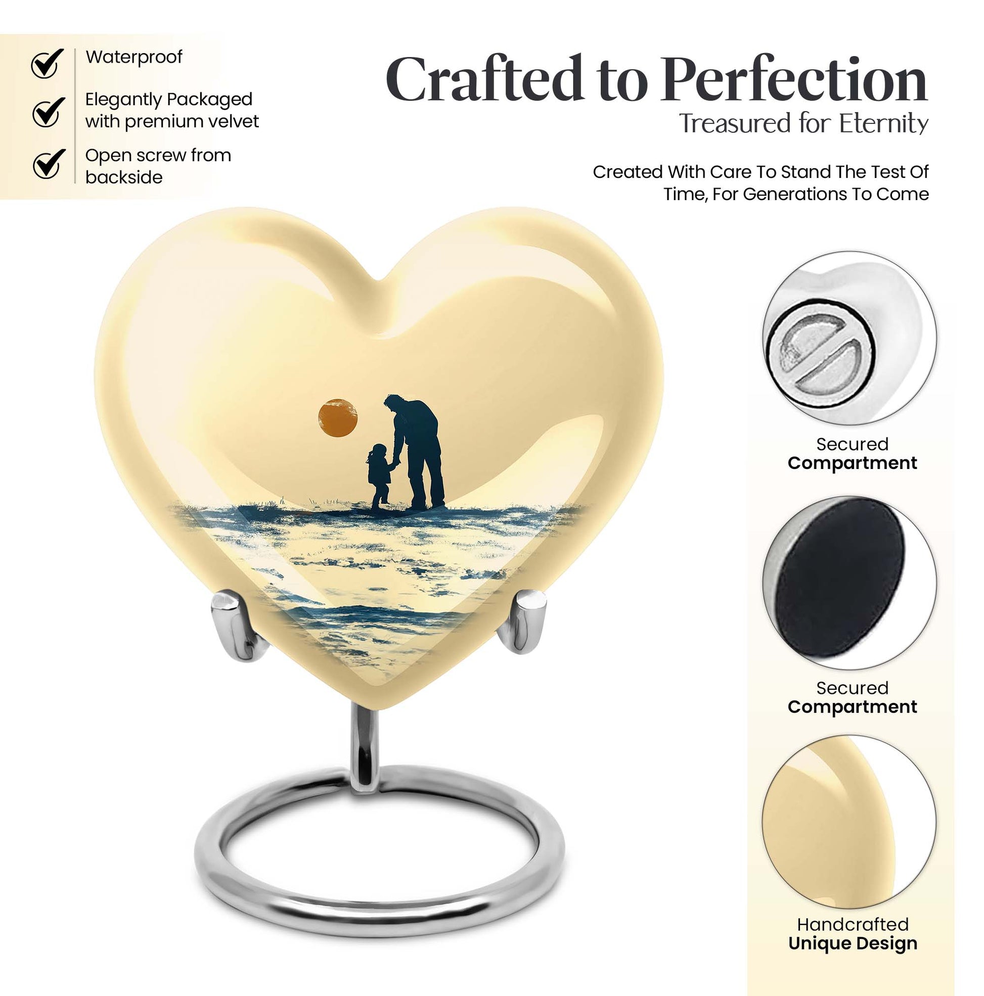 heart-shaped urn for father-son fishing memories