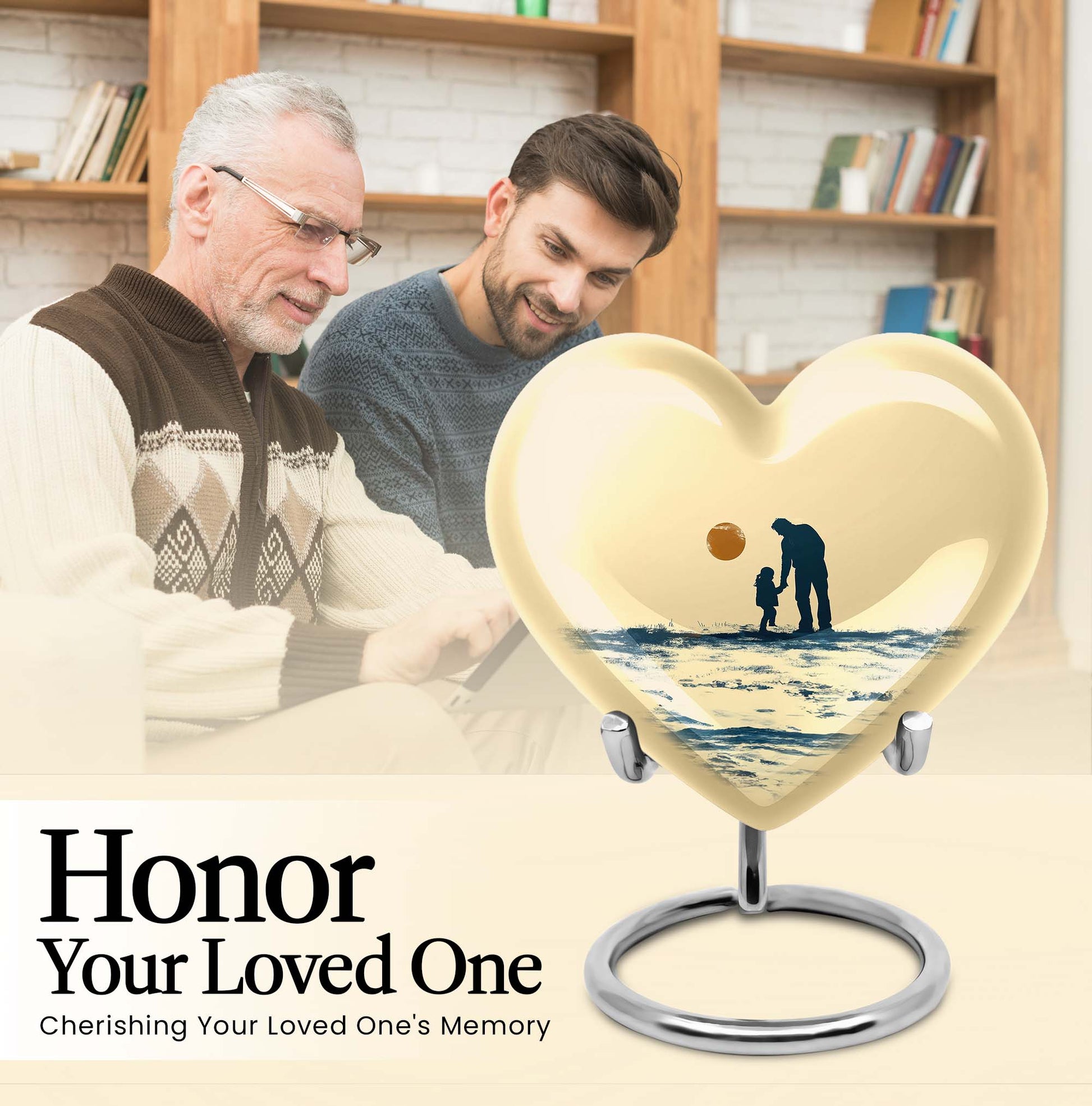 heart-shaped urn for father-son fishing memories