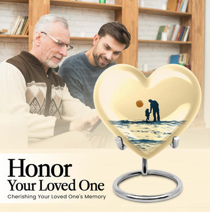 heart-shaped urn for father-son fishing memories