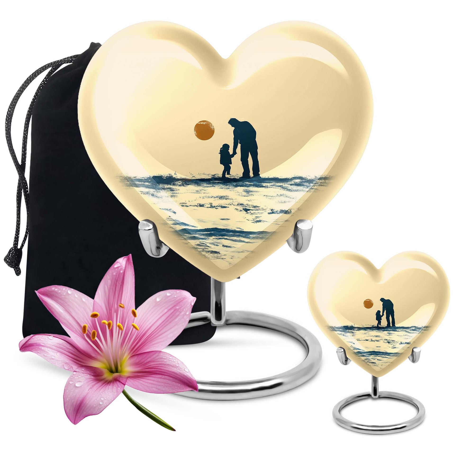 heart-shaped urn for father-son fishing memories