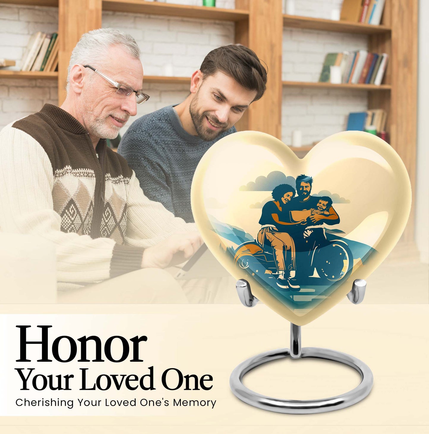 Father son fishing heart urn