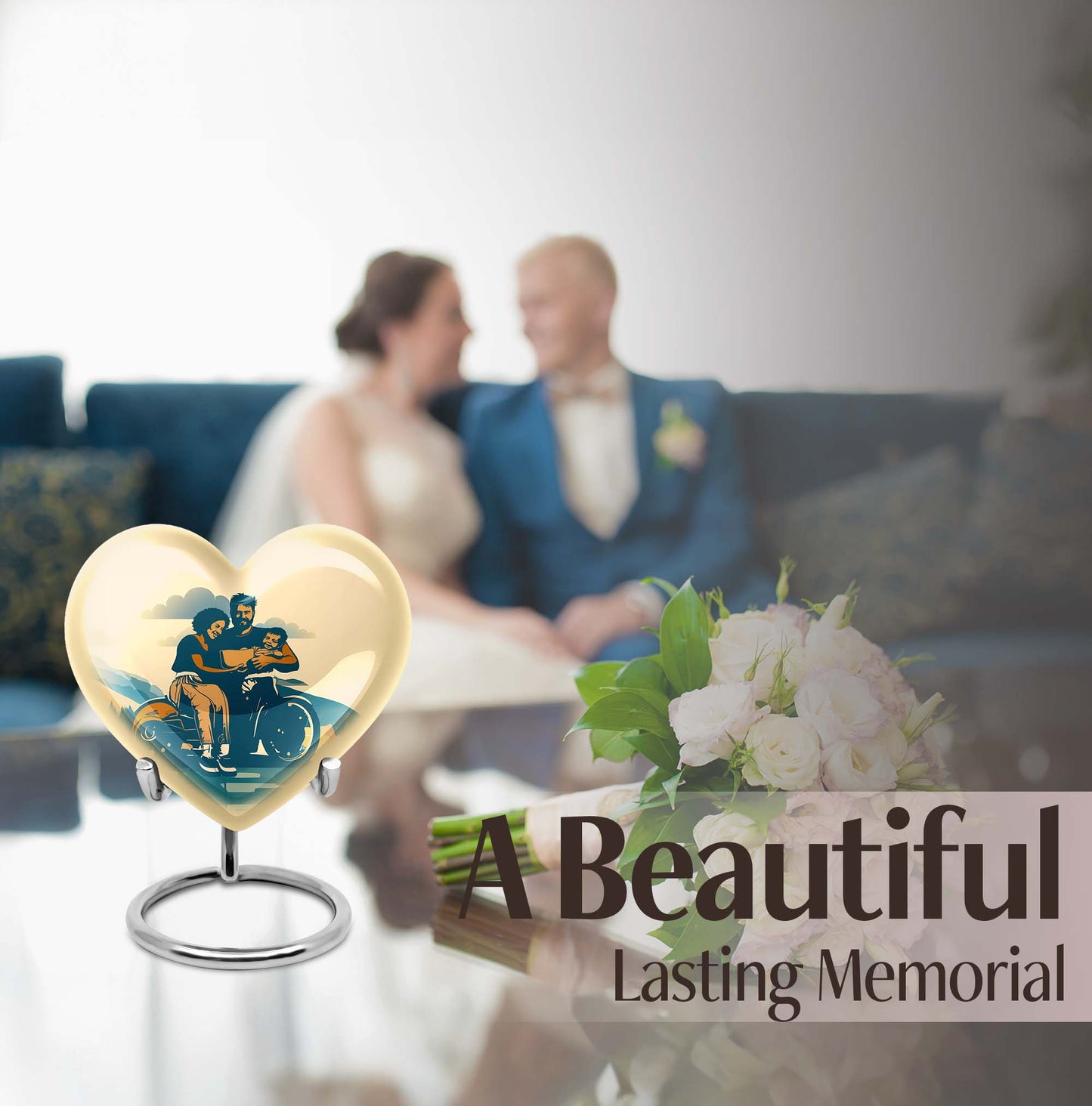 Father son fishing heart urn