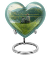 10 inch Heart Urn, father son fishing theme for a memorial burial