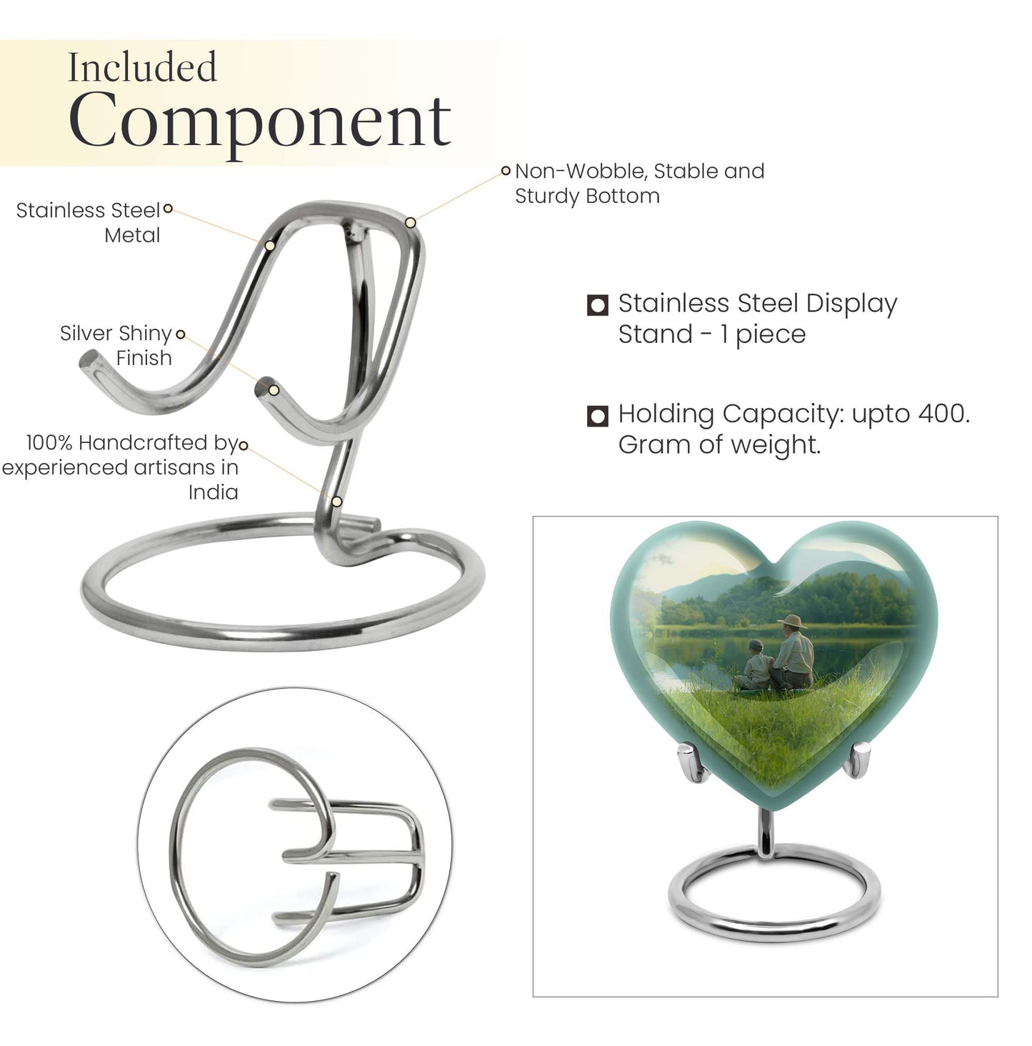 10 inch Heart Urn, father son fishing theme for a memorial burial