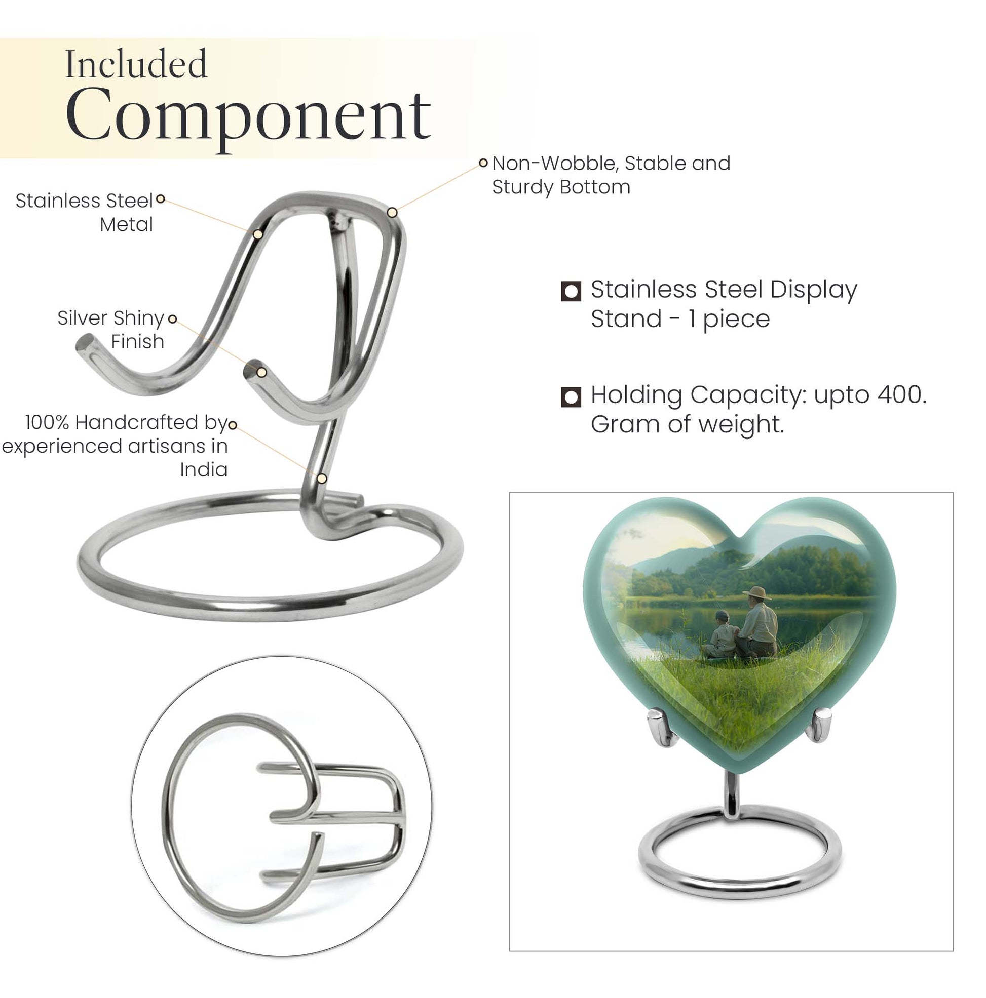 10 inch Heart Urn, father son fishing theme for a memorial burial
