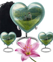 10 inch Heart Urn, father son fishing theme for a memorial burial