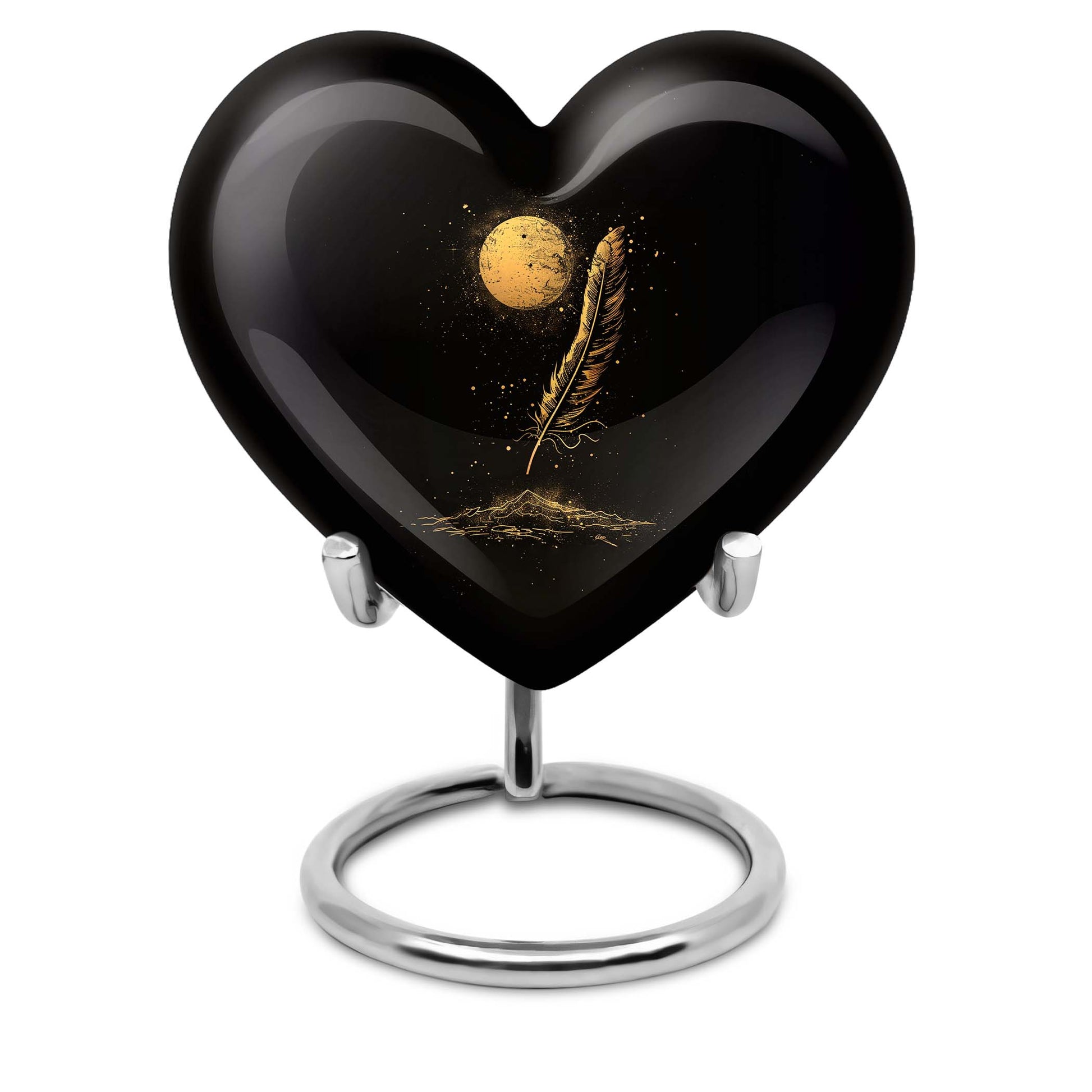 Black Moon Feather Decorative Urns - Cremation Urns For Human Ashes