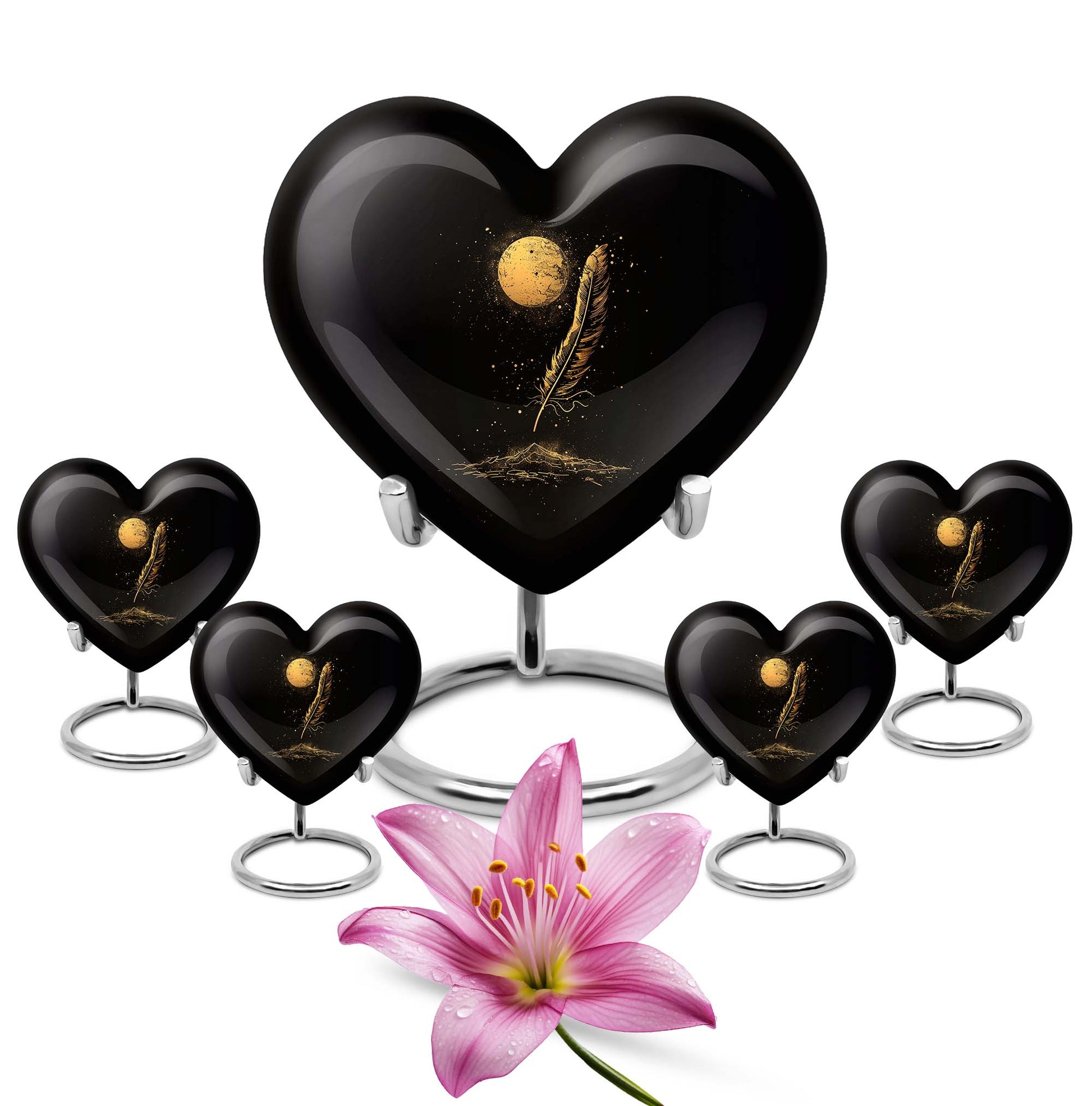 Black Moon Feather Decorative Urns - Cremation Urns For Human Ashes