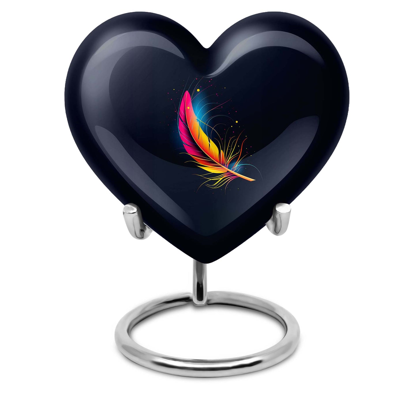 Heart-shaped feather urn, 10-inch personalized aluminium cremation urn for adult male dad in Purple Meadow design
