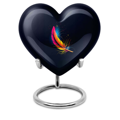 Heart-shaped feather urn, 10-inch personalized aluminium cremation urn for adult male dad in Purple Meadow design