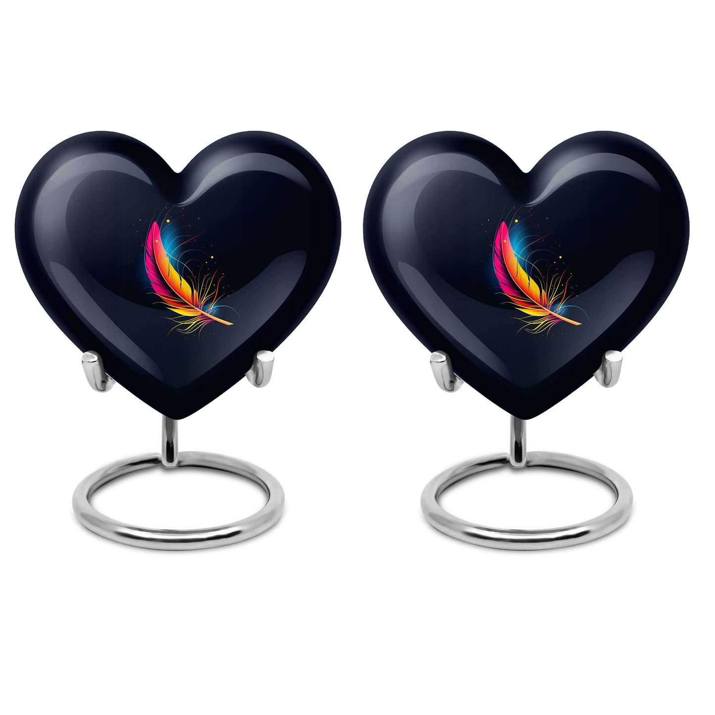 Heart-shaped feather urn, 10-inch personalized aluminium cremation urn for adult male dad in Purple Meadow design